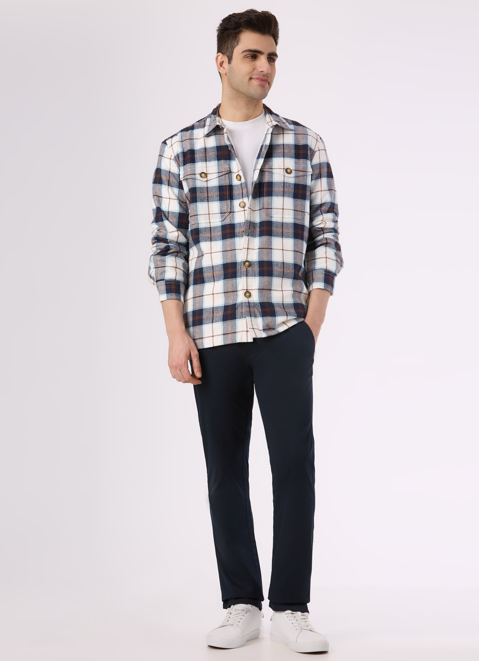 Men White Oversized Check Full Sleeve Shirt, , large image number 5