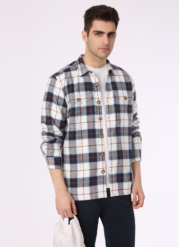 Men White Oversized Check Full Sleeve Shirt