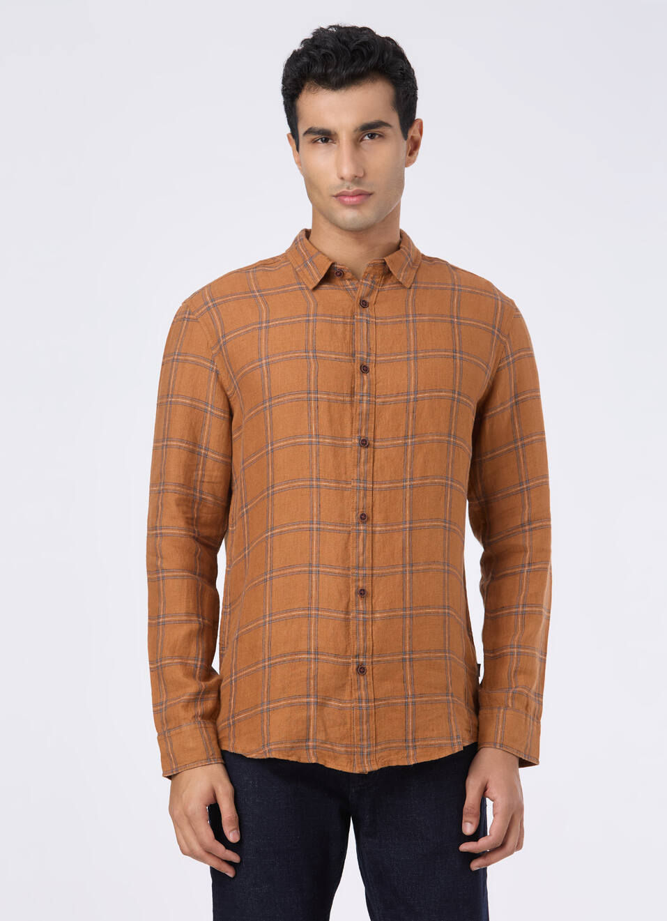 Men Brown Check Full Sleeve Shirt, , large image number 1