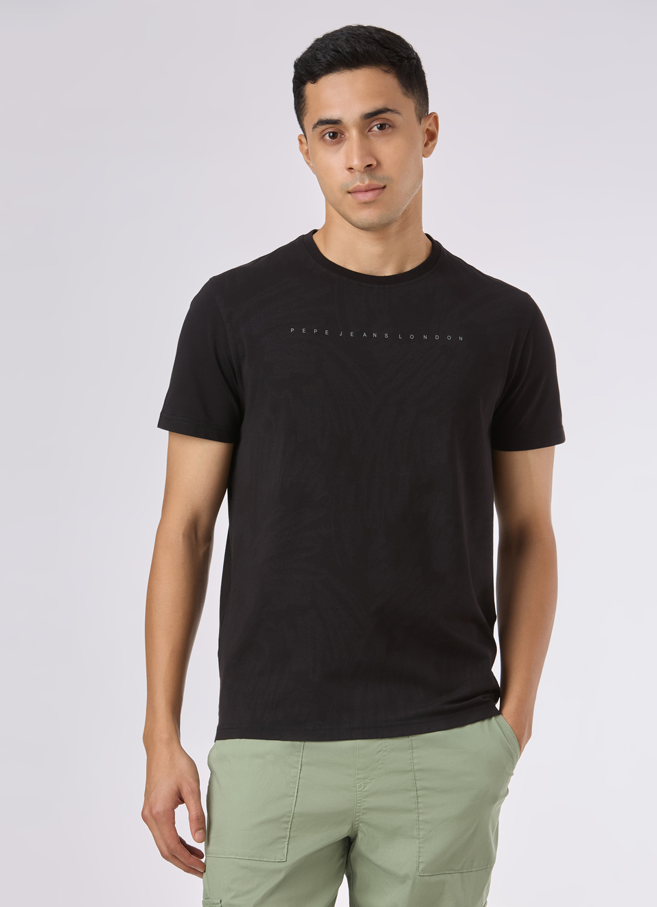 Men Black Abstract Print Short Sleeve  T-shirt, , large image number 1