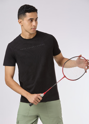 Men Black Abstract Print Short Sleeve  T-shirt