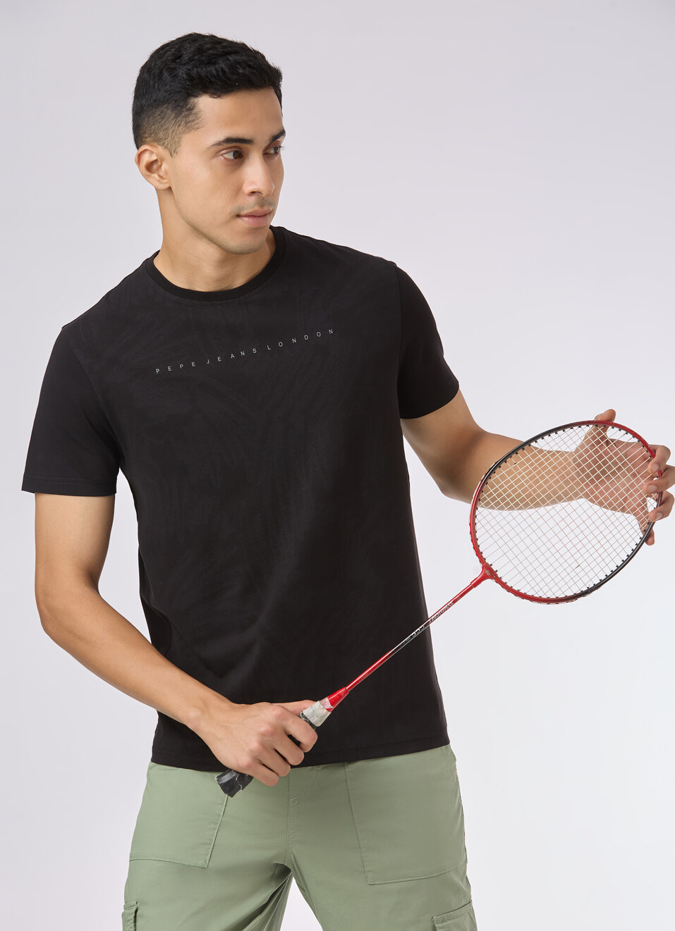 Men Black Abstract Print Short Sleeve  T-shirt, , large image number 0