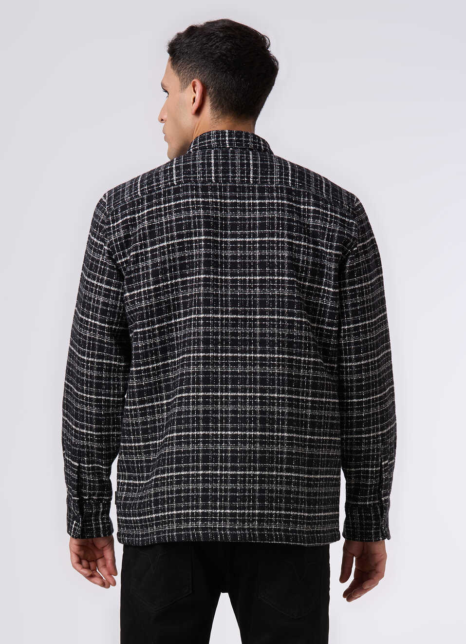 Men Oversized Black Checked Shacket, , large image number 2