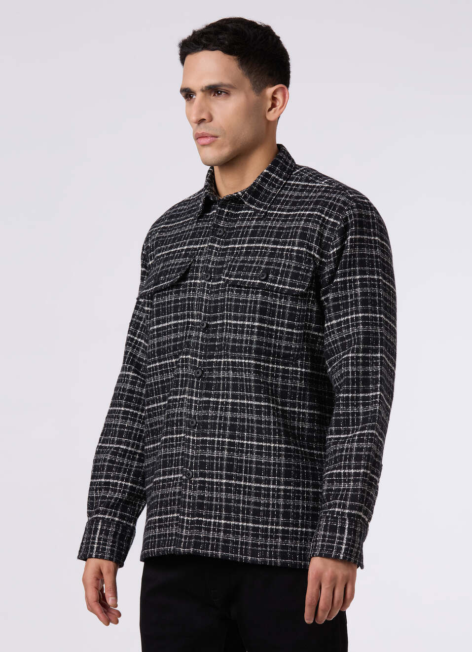 Men Oversized Black Checked Shacket, , large image number 3