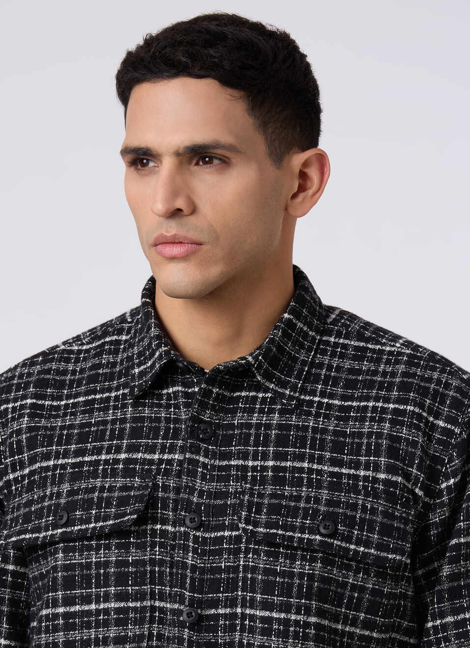 Men Oversized Black Checked Shacket, , large image number 4