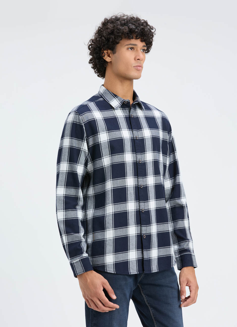 Men Navy Check Full Sleeve Shirt, , large image number 3