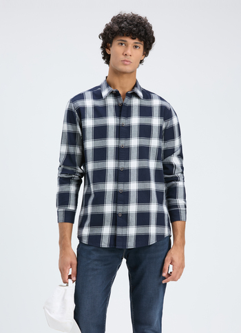 Men Navy Check Full Sleeve Shirt