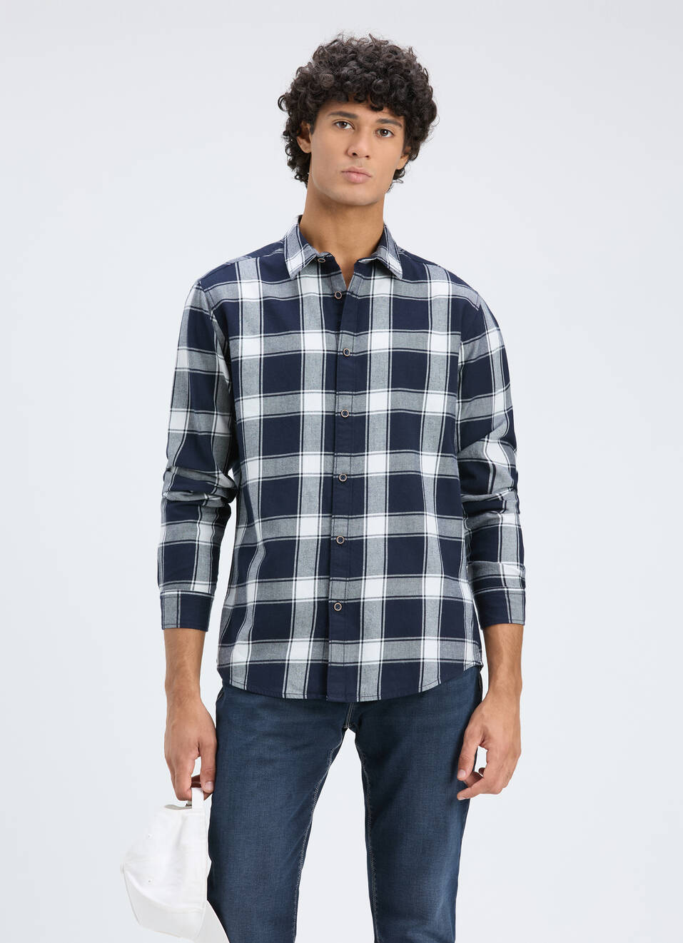 Men Navy Check Full Sleeve Shirt, , large image number 0