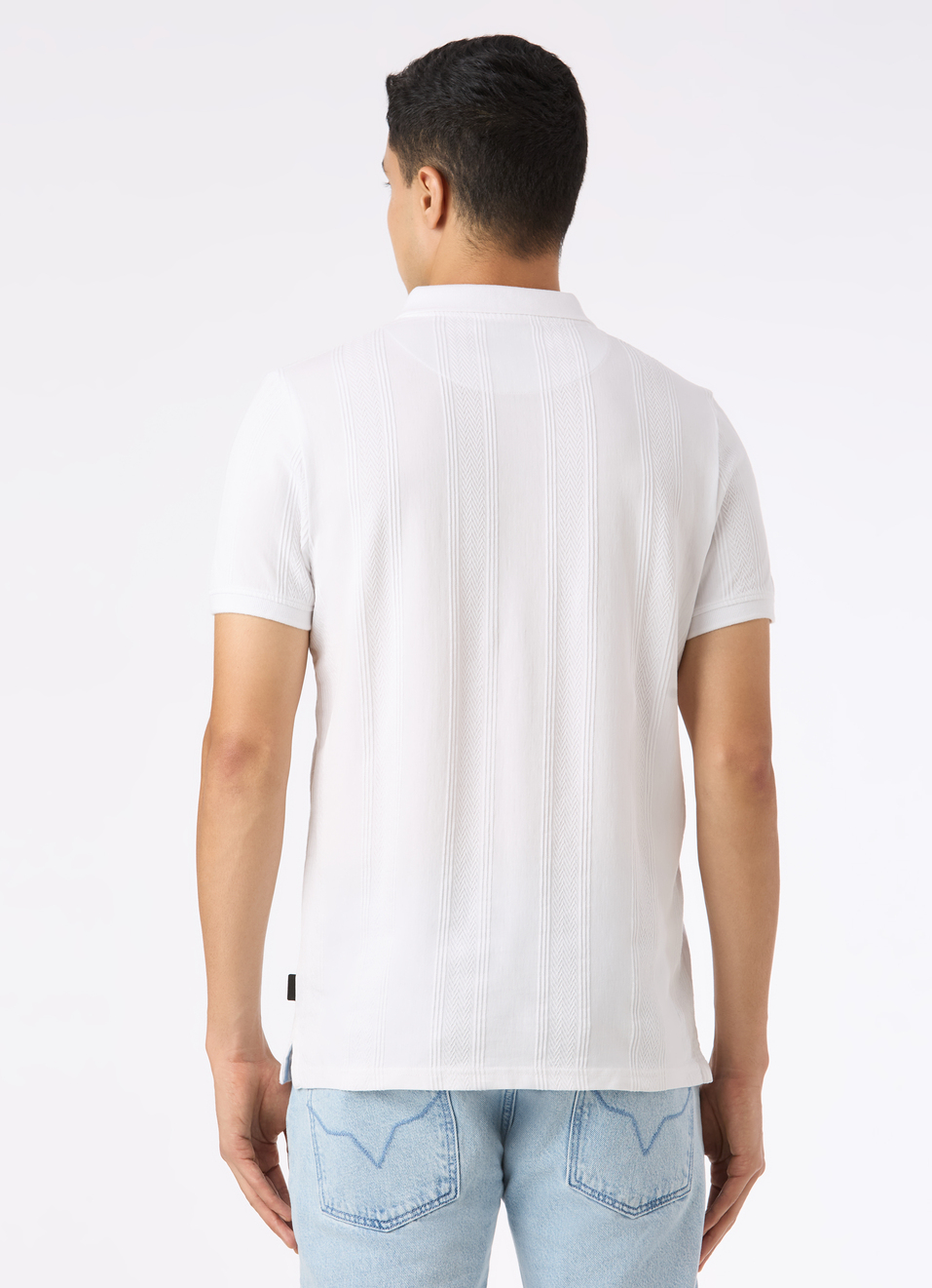 Men White Textured Short Sleeve Polo, , large image number 2