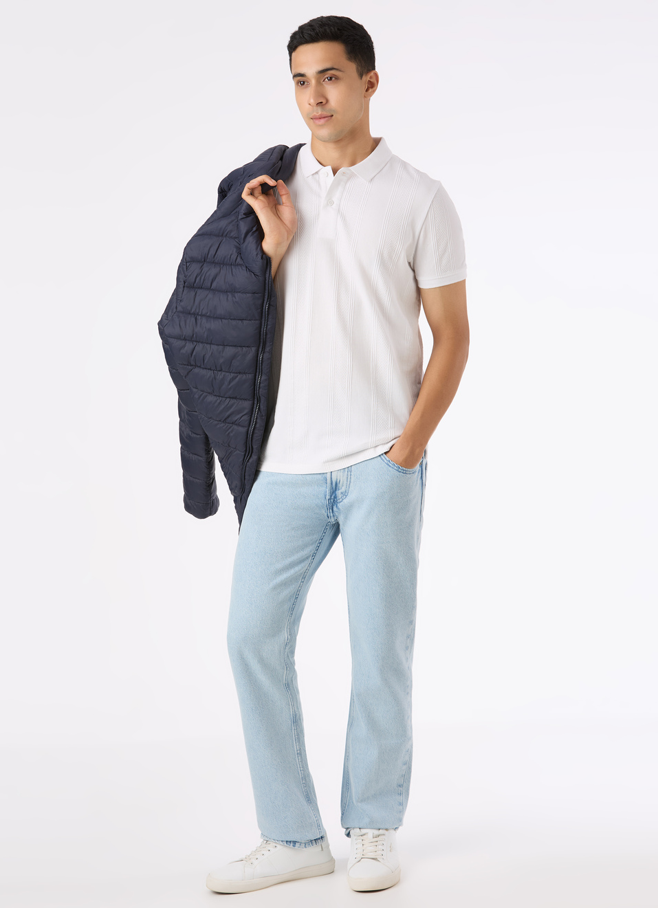 Men White Textured Short Sleeve Polo, , large image number 5