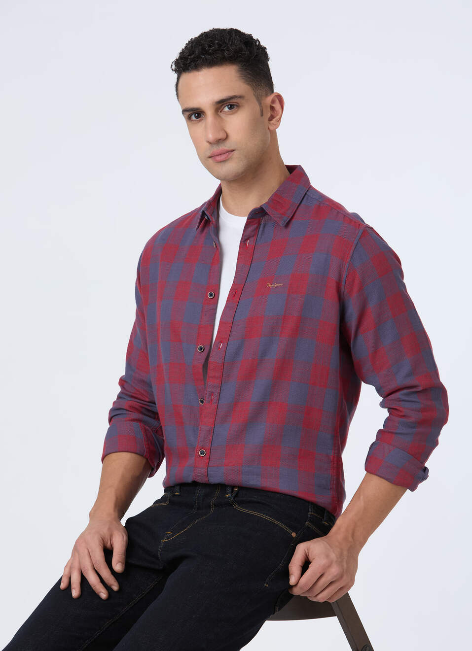 Men Red Check Full Sleeve Shirt, , large image number 0