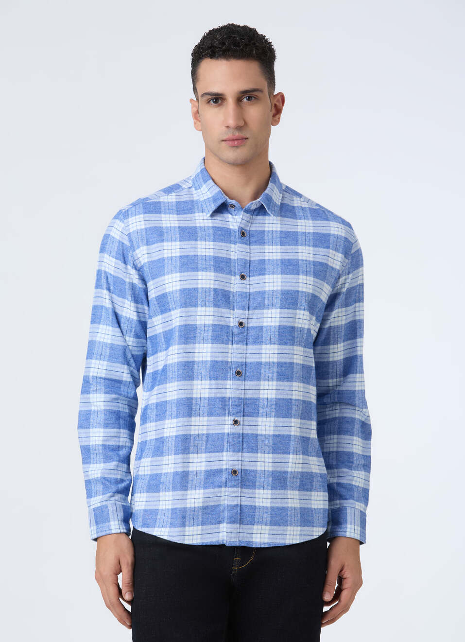 Men Blue Check Full Sleeve Shirt, , large image number 1