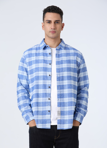 Men Blue Check Full Sleeve Shirt