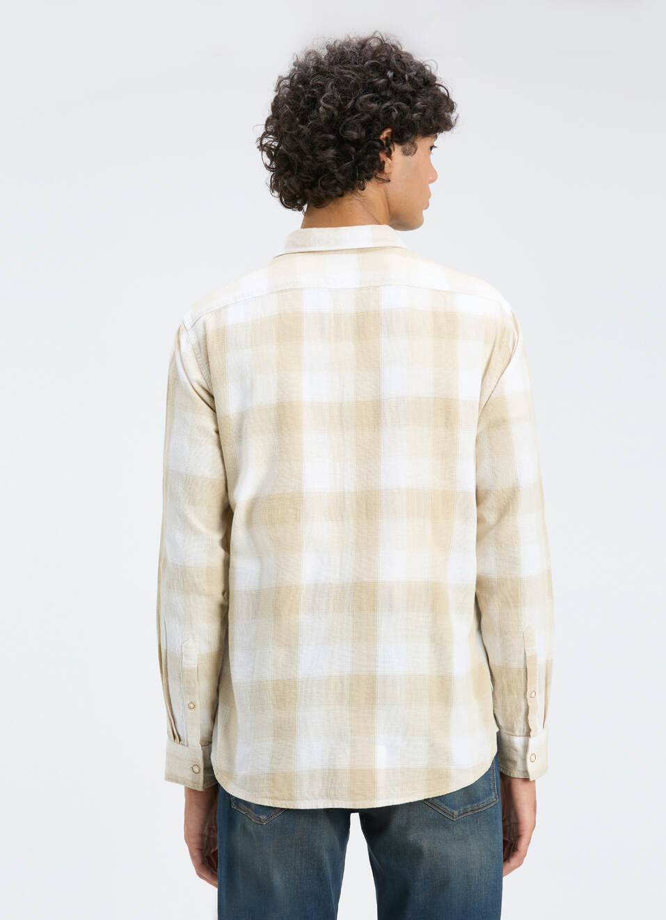 Men Natural Beige Check Full Sleeve Shirt, , large image number 2