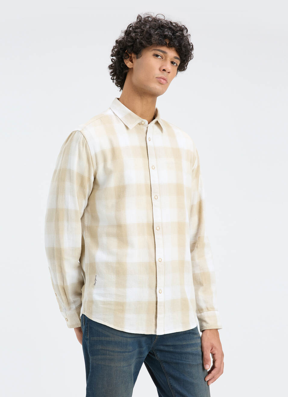 Men Natural Beige Check Full Sleeve Shirt, , large image number 3
