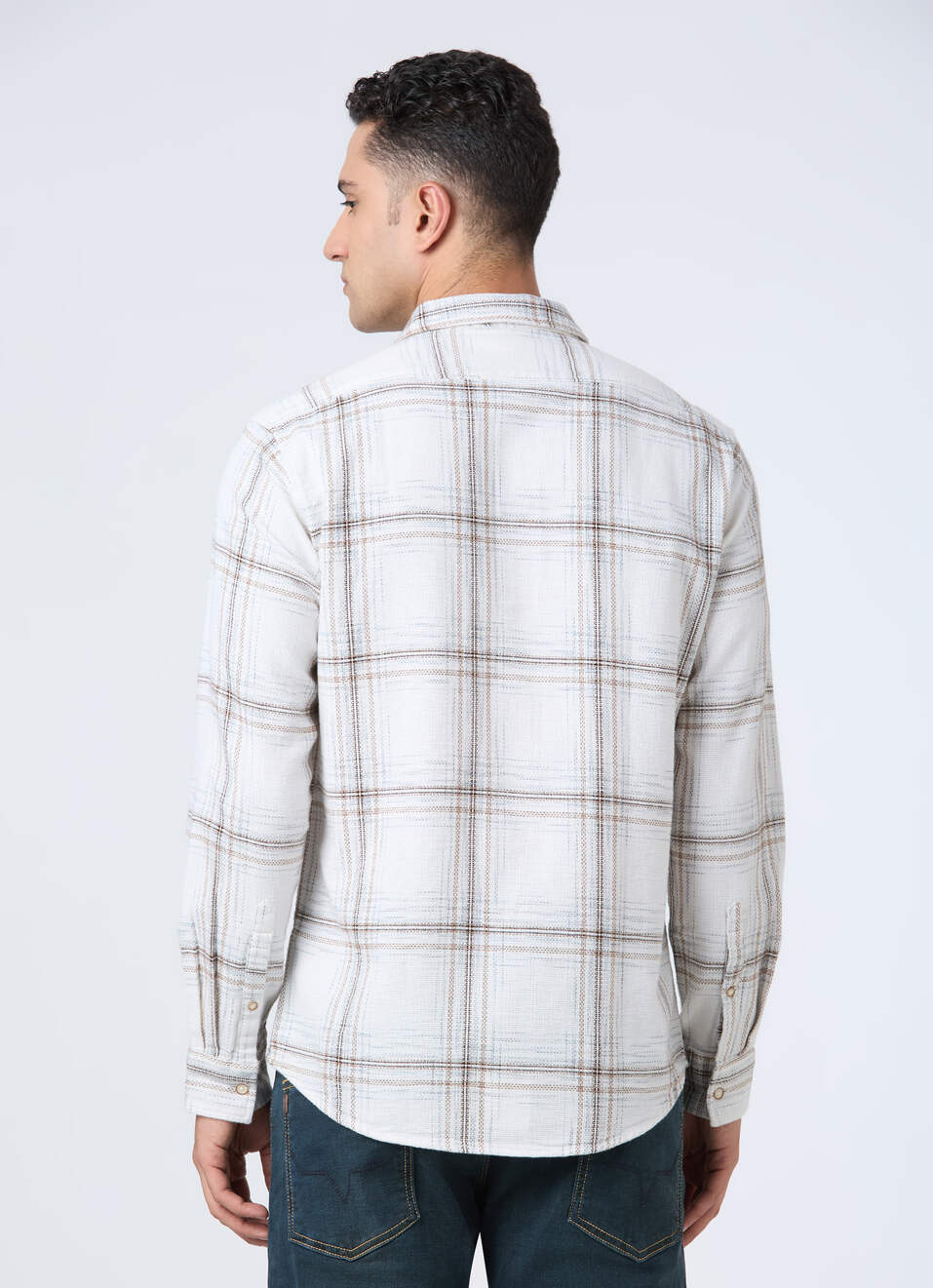 Men White Check Full Sleeve Shirt, , large image number 2