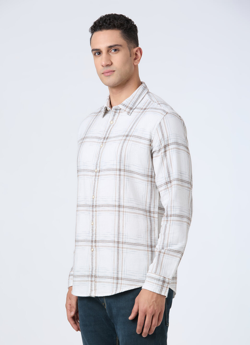 Men White Check Full Sleeve Shirt, , large image number 3