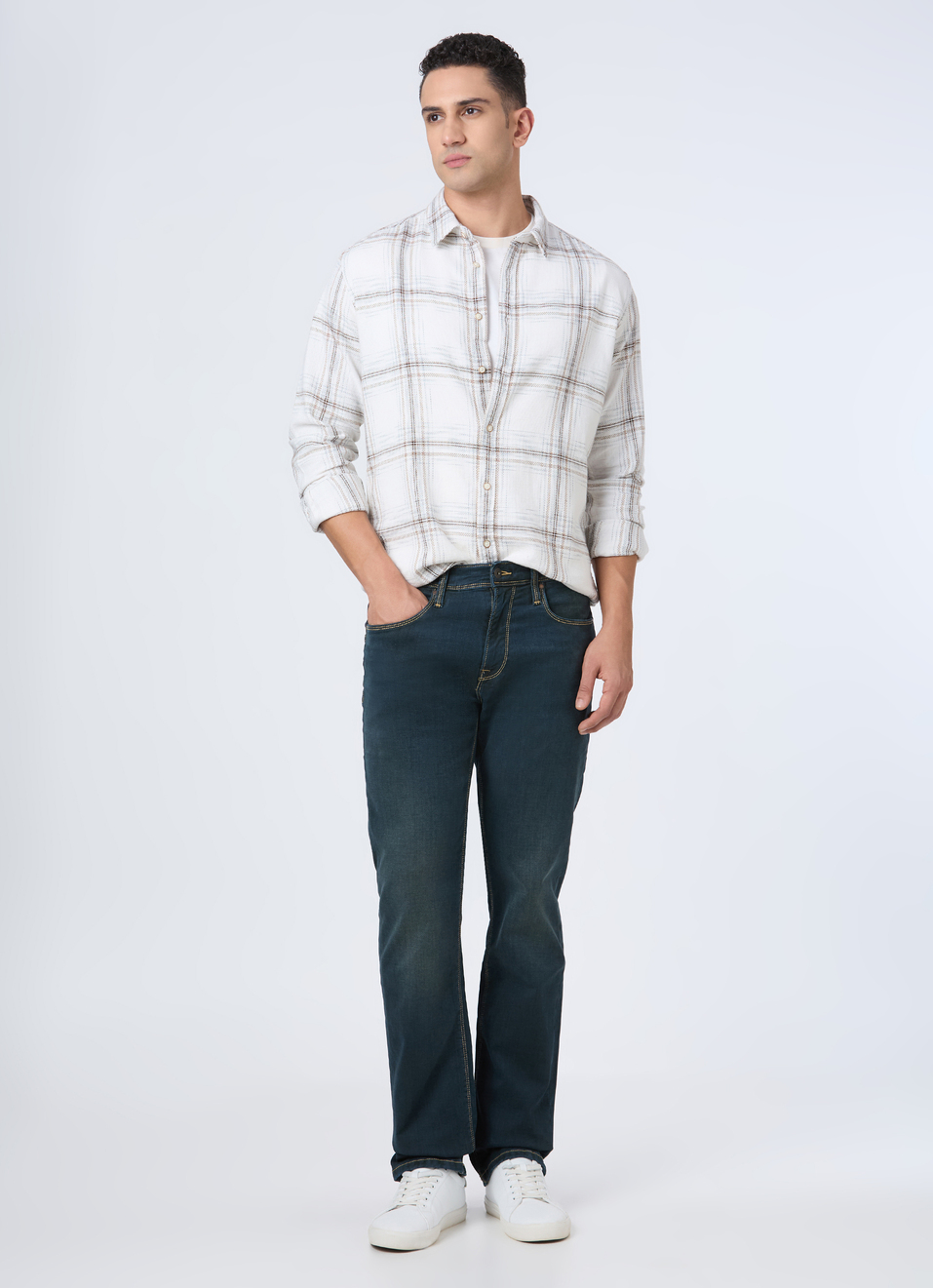 Men White Check Full Sleeve Shirt, , large image number 5