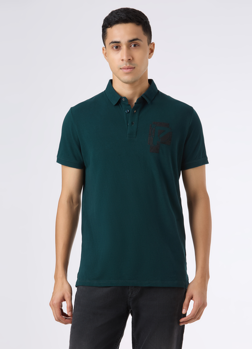 Men Teal Blue Short Sleeve Stretch Polo, , large image number 1