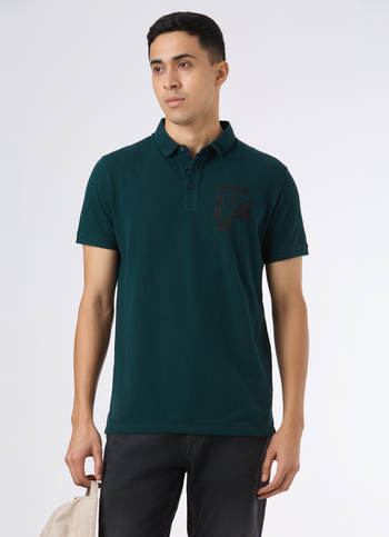 Men Teal Blue Short Sleeve Stretch Polo