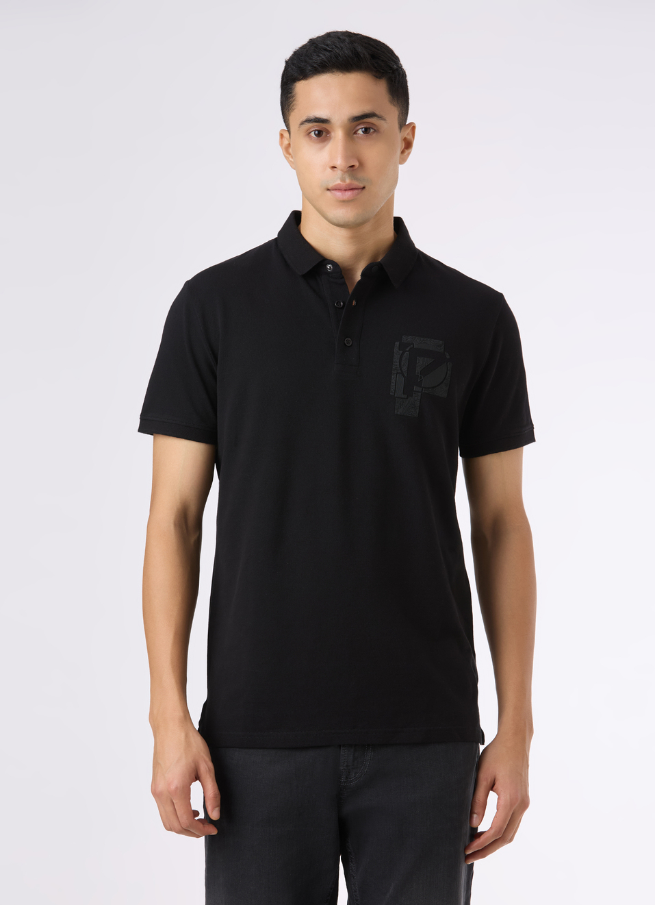 Men Black Short Sleeve Stretch Polo, , large image number 1