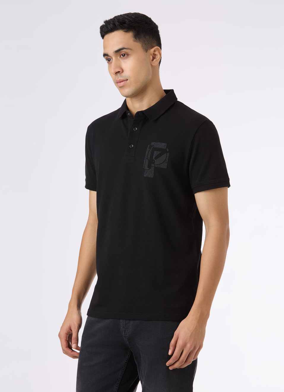 Men Black Short Sleeve Stretch Polo, , large image number 3