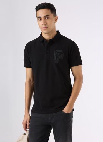 Men Black Short Sleeve Stretch Polo