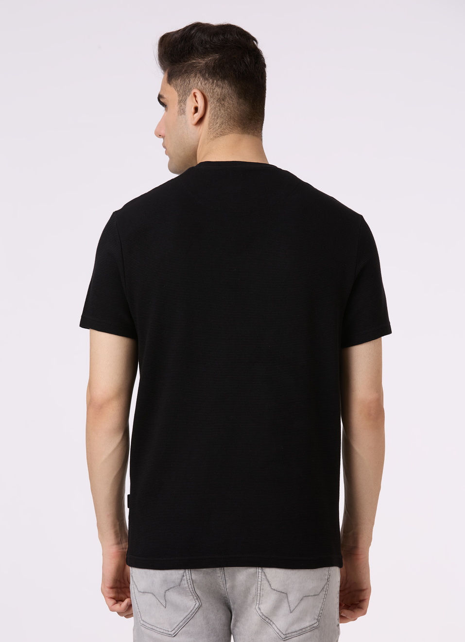 Men Black Ottoman Stripe Short Sleeve T-shirt, , large image number 2