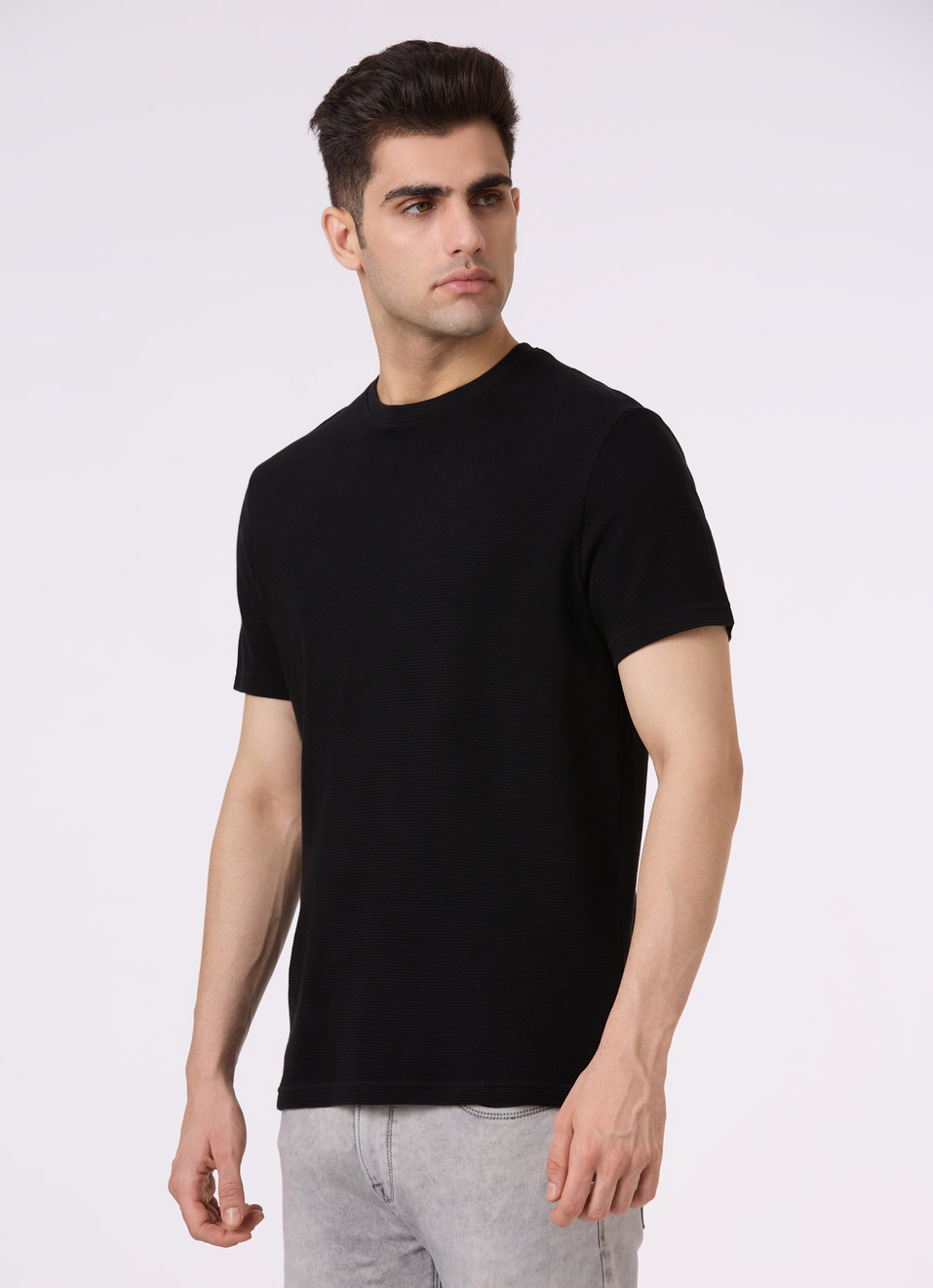 Men Black Ottoman Stripe Short Sleeve T-shirt, , large image number 3