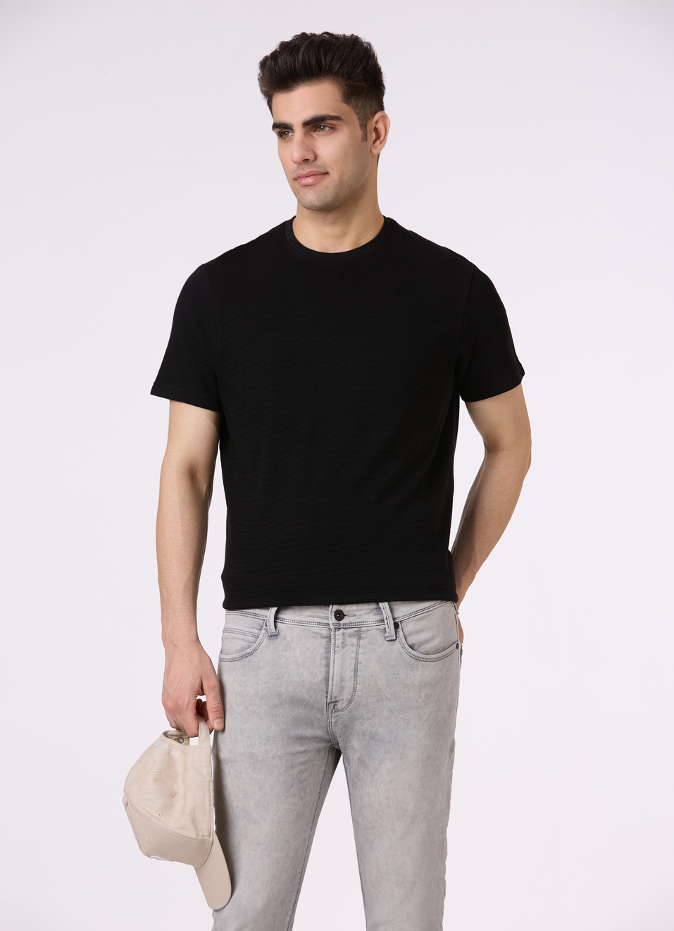 Men Black Ottoman Stripe Short Sleeve T-shirt, , large image number 0