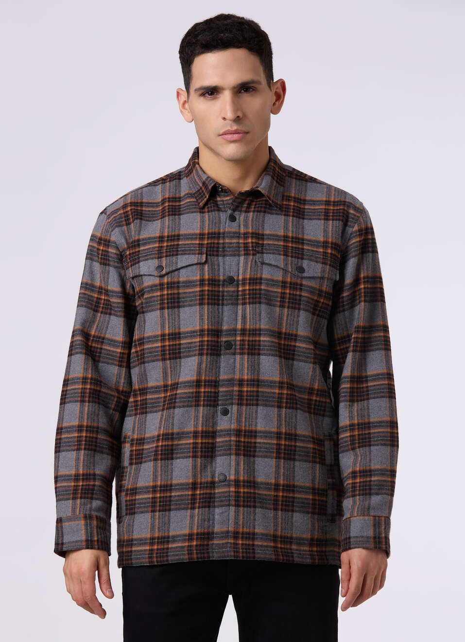 Men Oversized Grey Checked Shacket, , large image number 1