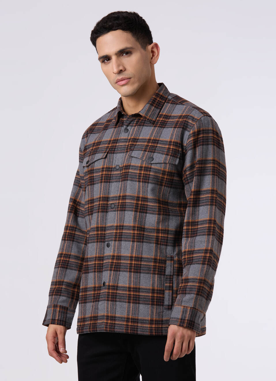 Men Oversized Grey Checked Shacket, , large image number 3