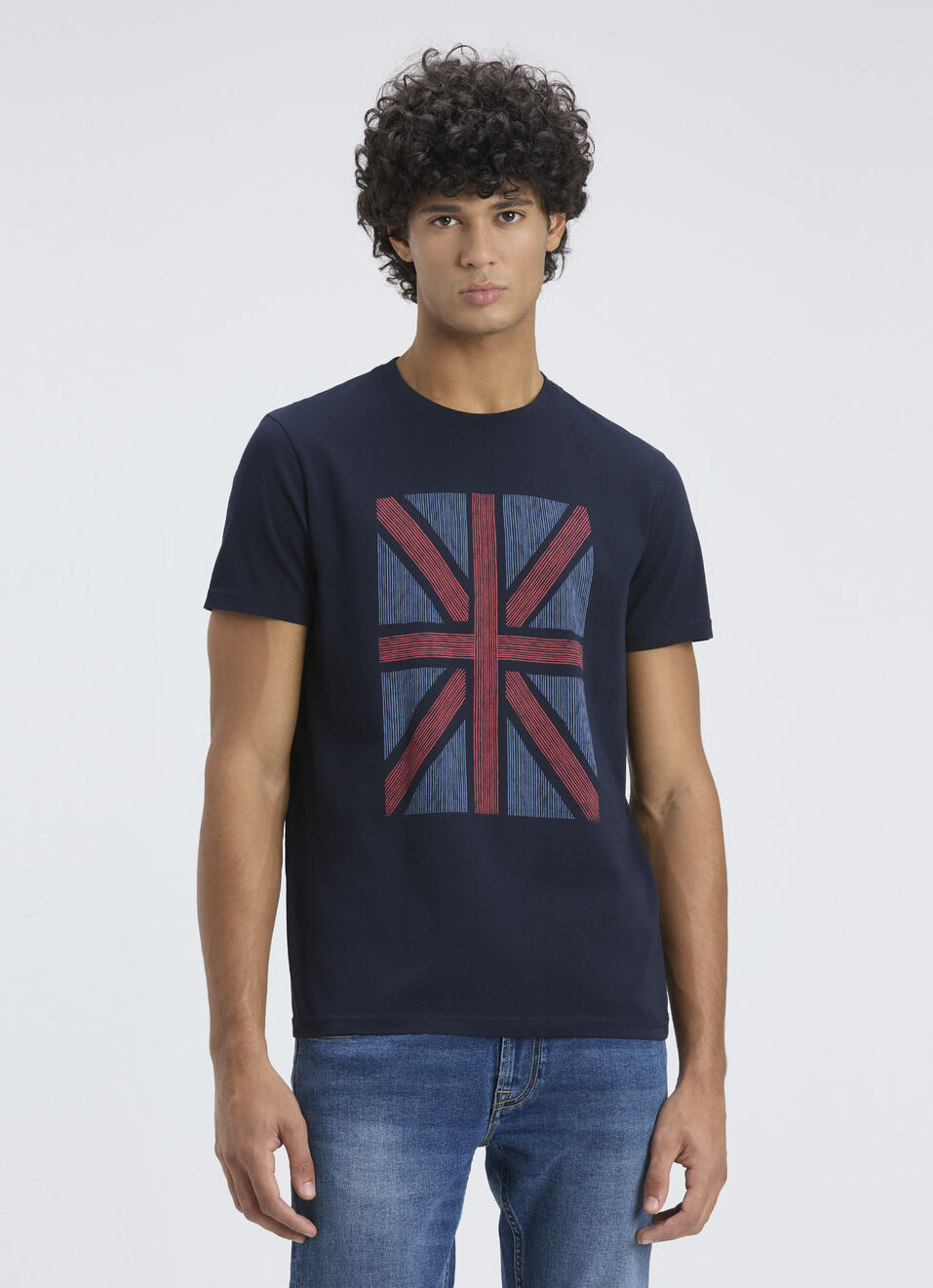 Men Navy Union Jack Print Short Sleeve T-shirt, , large image number 1