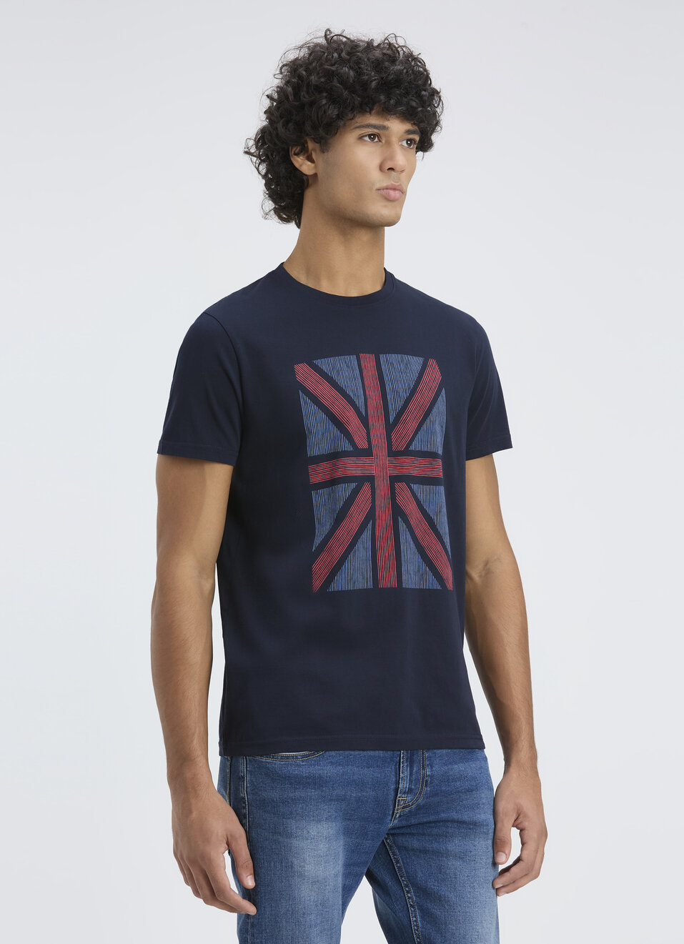Men Navy Union Jack Print Short Sleeve T-shirt, , large image number 3