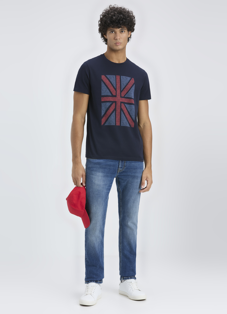 Men Navy Union Jack Print Short Sleeve T-shirt, , large image number 5