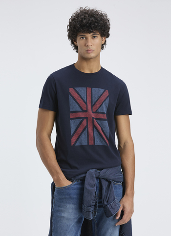 Men Navy Union Jack Print Short Sleeve T-shirt