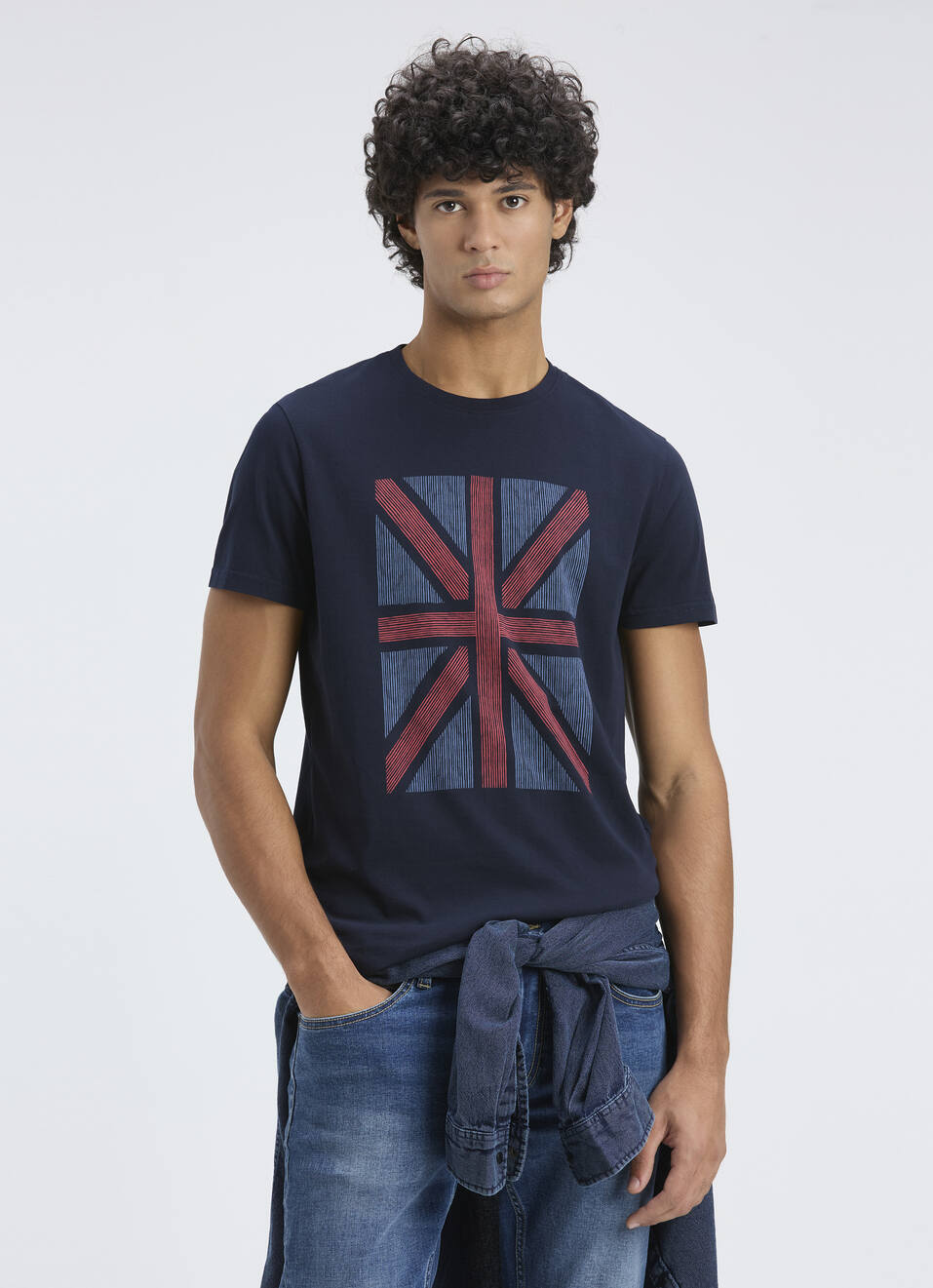 Men Navy Union Jack Print Short Sleeve T-shirt, , large image number 0