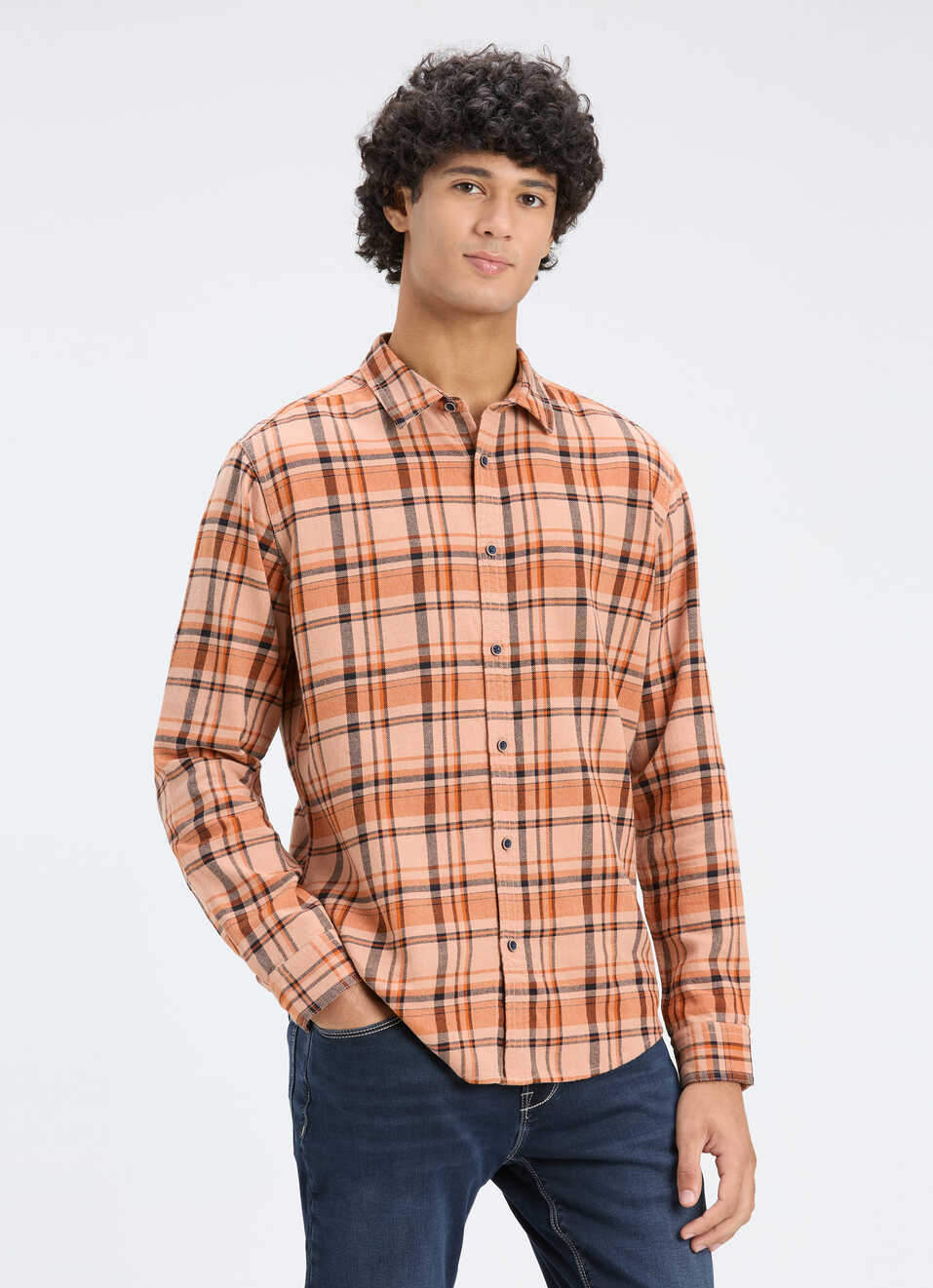 Men Orange Blotch Check Full Sleeve Shirt, , large image number 3