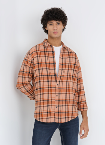 Men Orange Blotch Check Full Sleeve Shirt