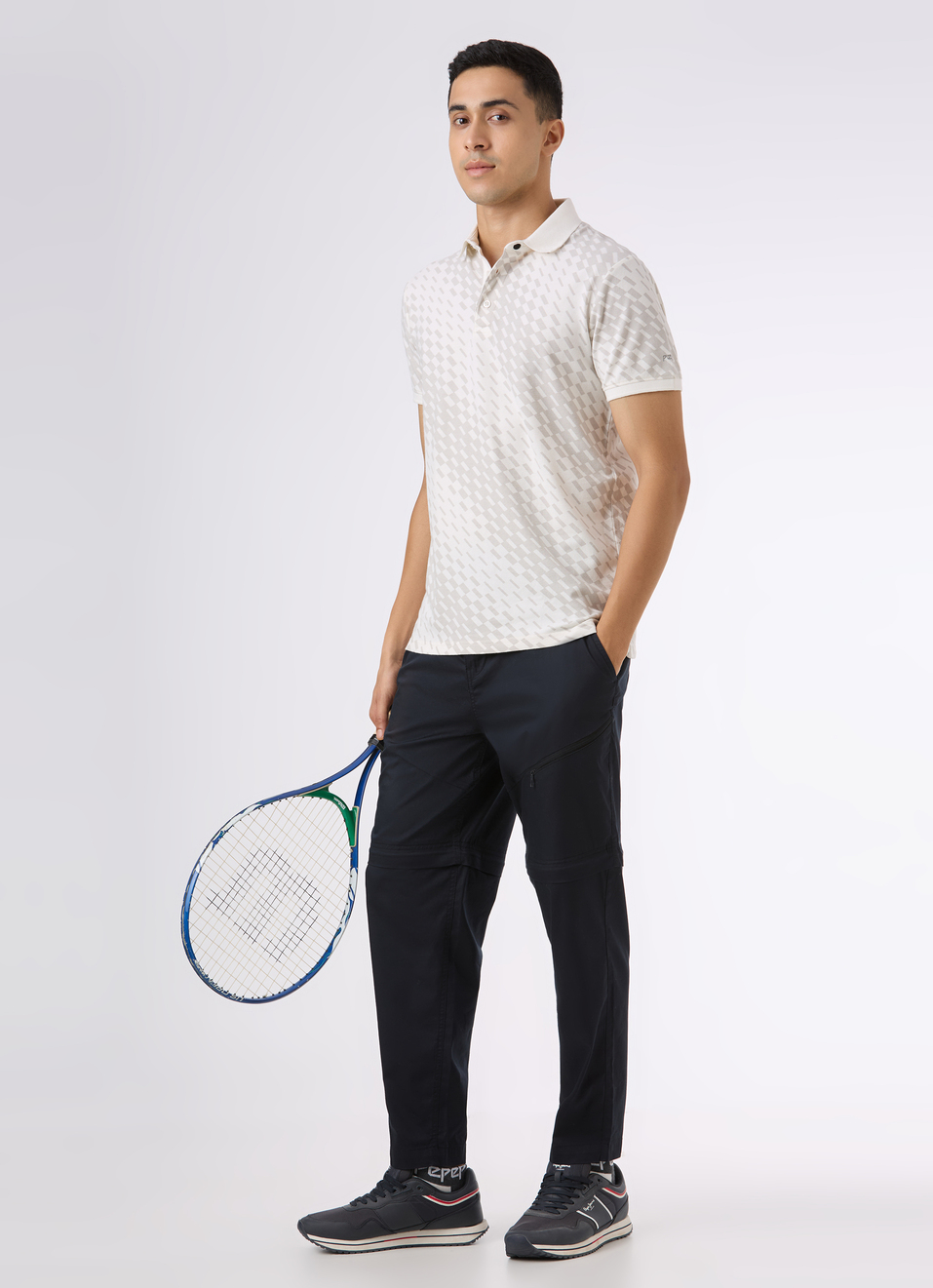 Men Ecru Abstract Print Short Sleeve Stretch Polo, , large image number 5