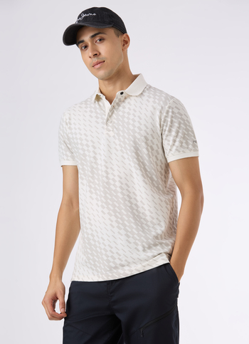 Men Ecru Abstract Print Short Sleeve Stretch Polo