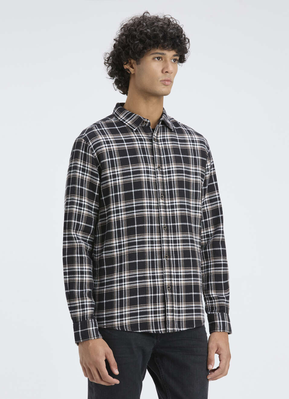 Men Black & White Flannel Check Full Sleeve Shirt, , large image number 3