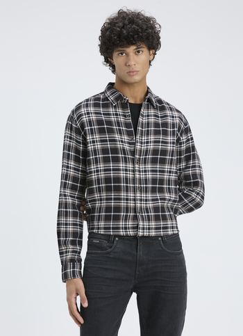 Men Black & White Flannel Check Full Sleeve Shirt