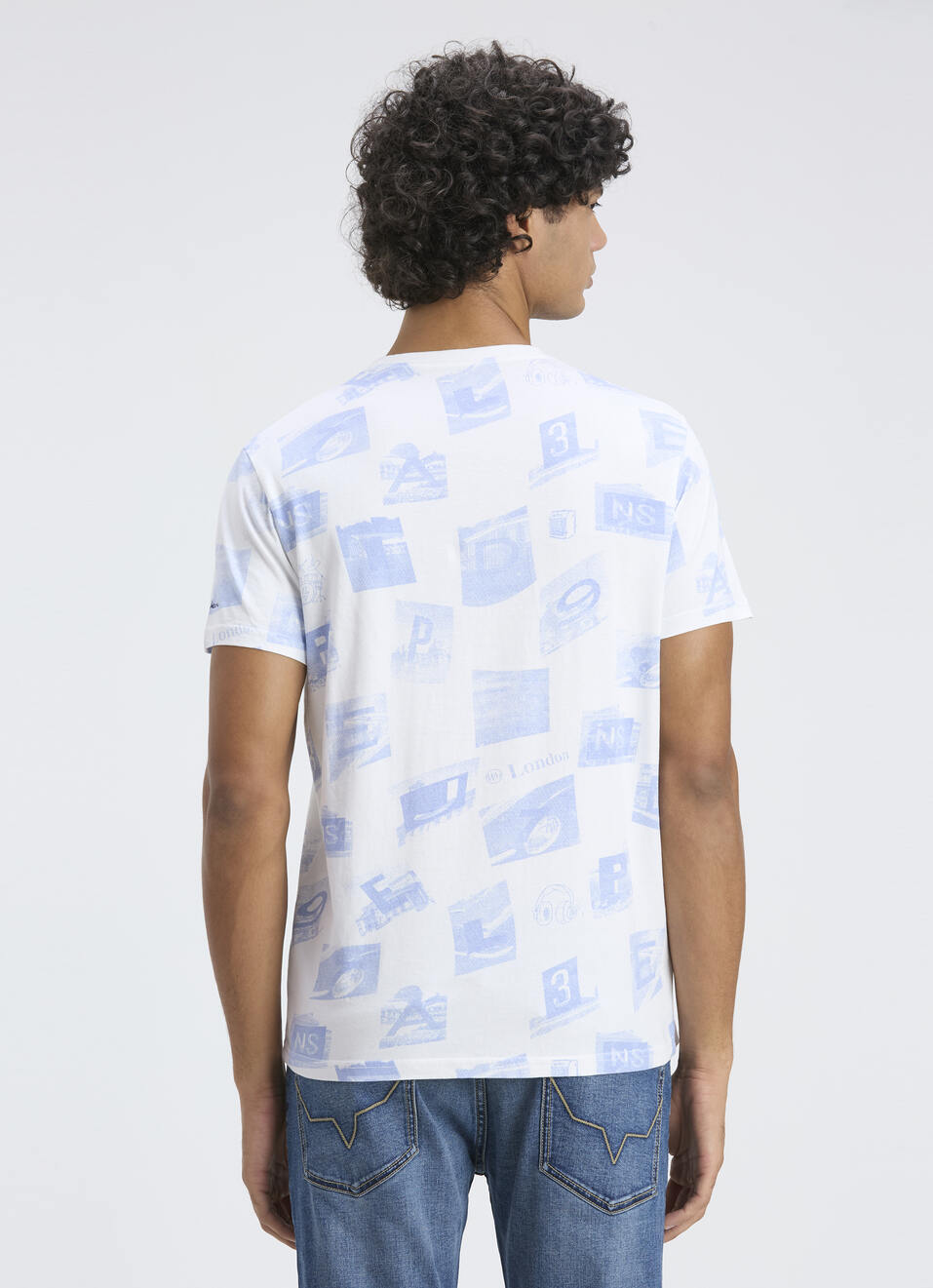 Men Sky Blue All Over Print Short Sleeve T-shirt, , large image number 2