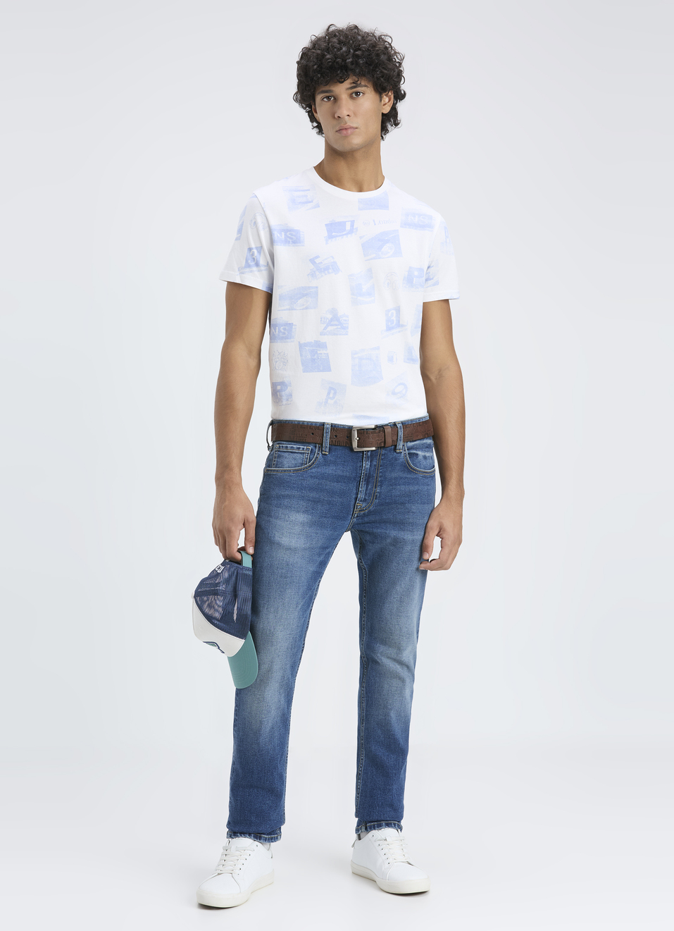 Men Sky Blue All Over Print Short Sleeve T-shirt, , large image number 5