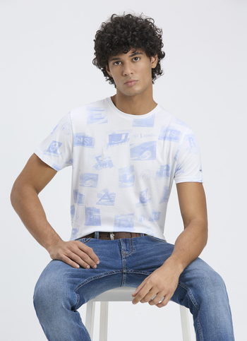 Men Sky Blue All Over Print Short Sleeve T-shirt
