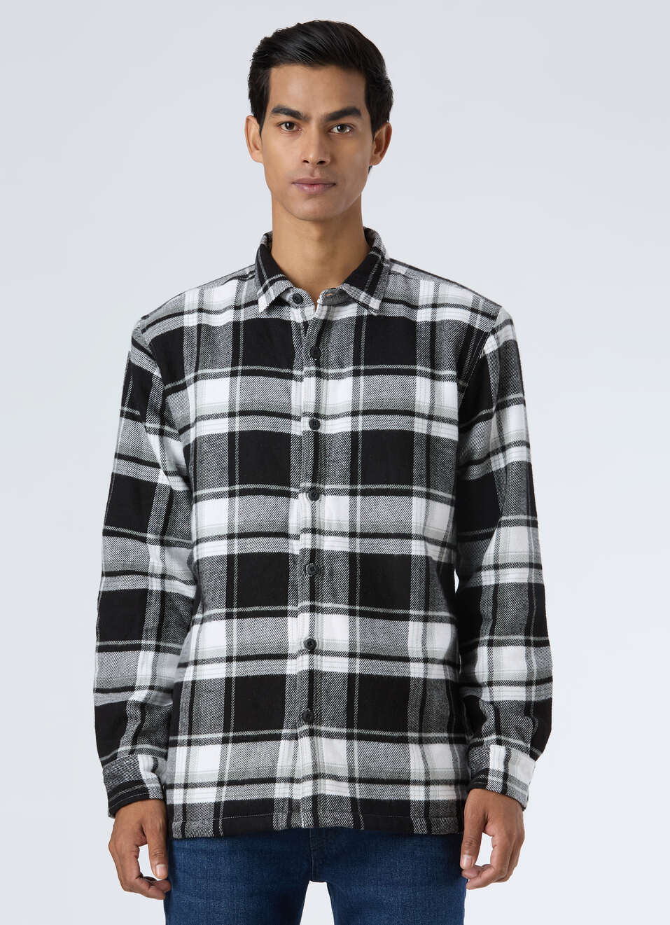 Men Black & White Oversized Check Full Sleeve Shirt, , large image number 1
