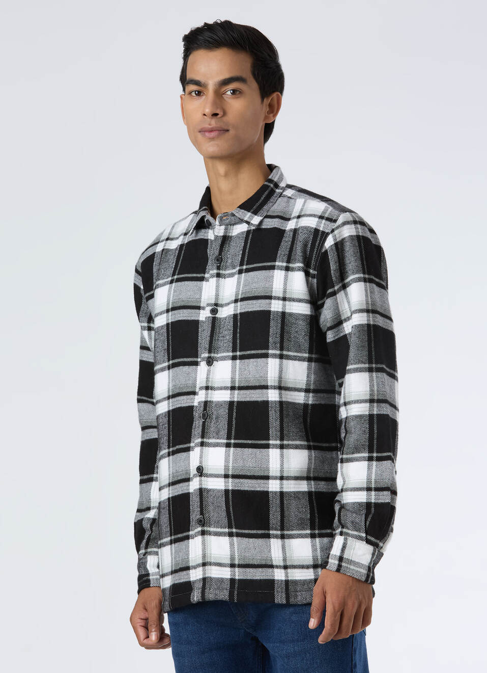Men Black & White Oversized Check Full Sleeve Shirt, , large image number 3
