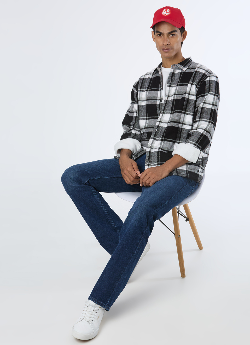 Men Black & White Oversized Check Full Sleeve Shirt, , large image number 5