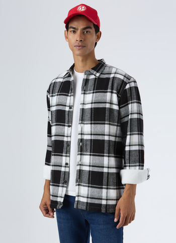 Men Black & White Oversized Check Full Sleeve Shirt